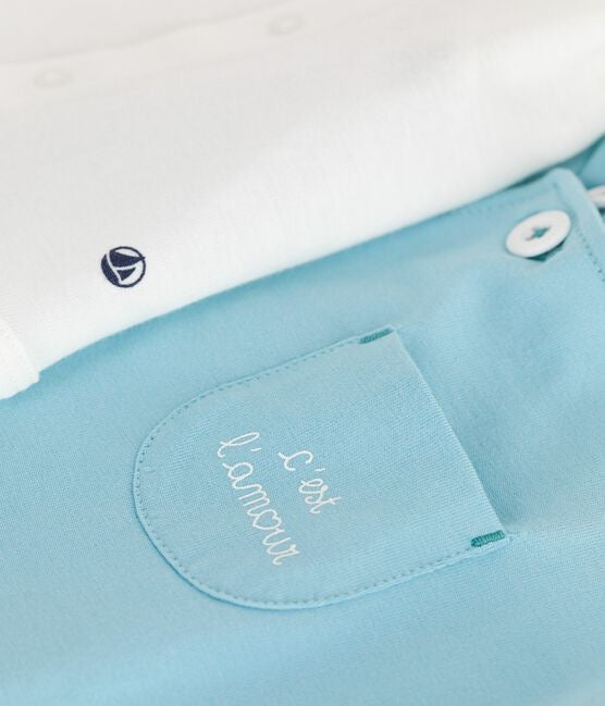 Petit Bateau Katoenen Geboortesetje Met Salopette En Body - Blauw/C’est l’amour