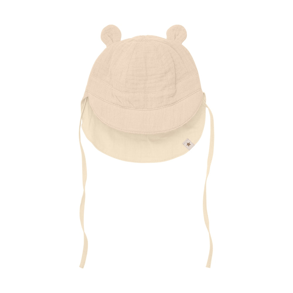 Huttelihut Mousseline Zomerhoedje Met Berenoortjes - Beige
