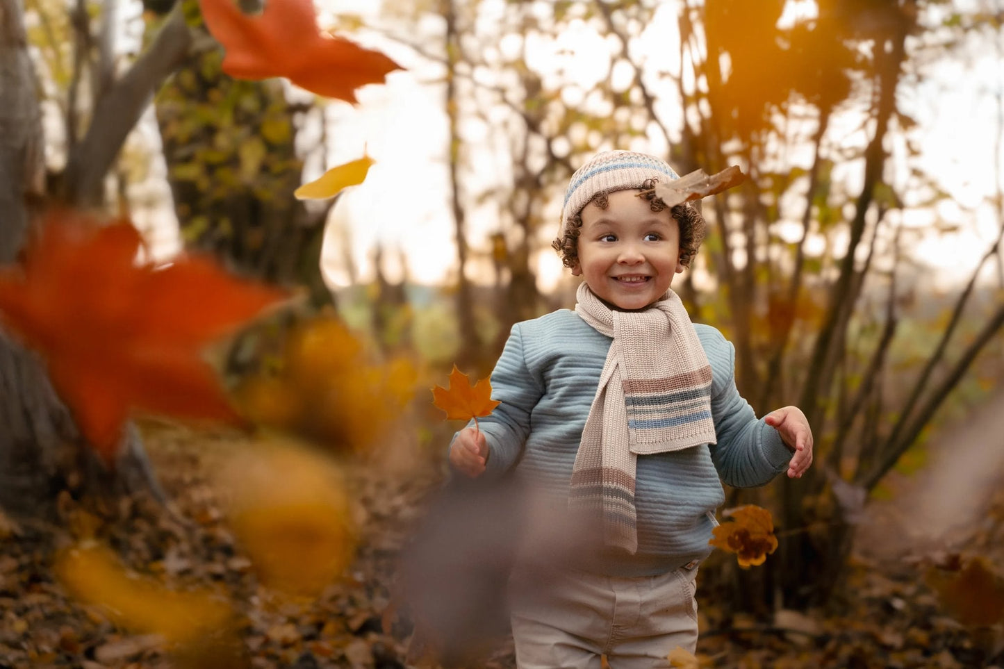 Little Dutch Gebreide Muts Met Gekleurde Strepen - Taupe