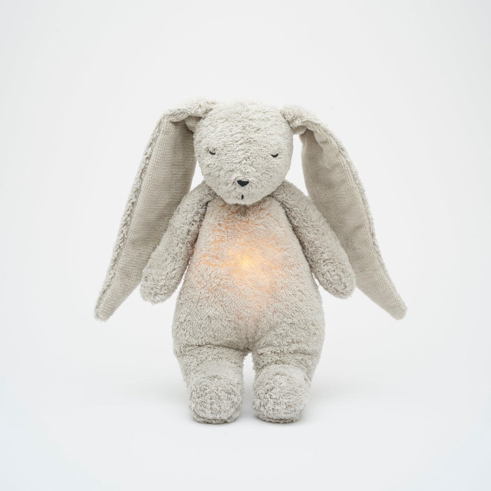 Moonie Konijn The Humming Bunny Organic 2.0 - Grey Natur | Witte Ruis Knuffel Met Lichtje