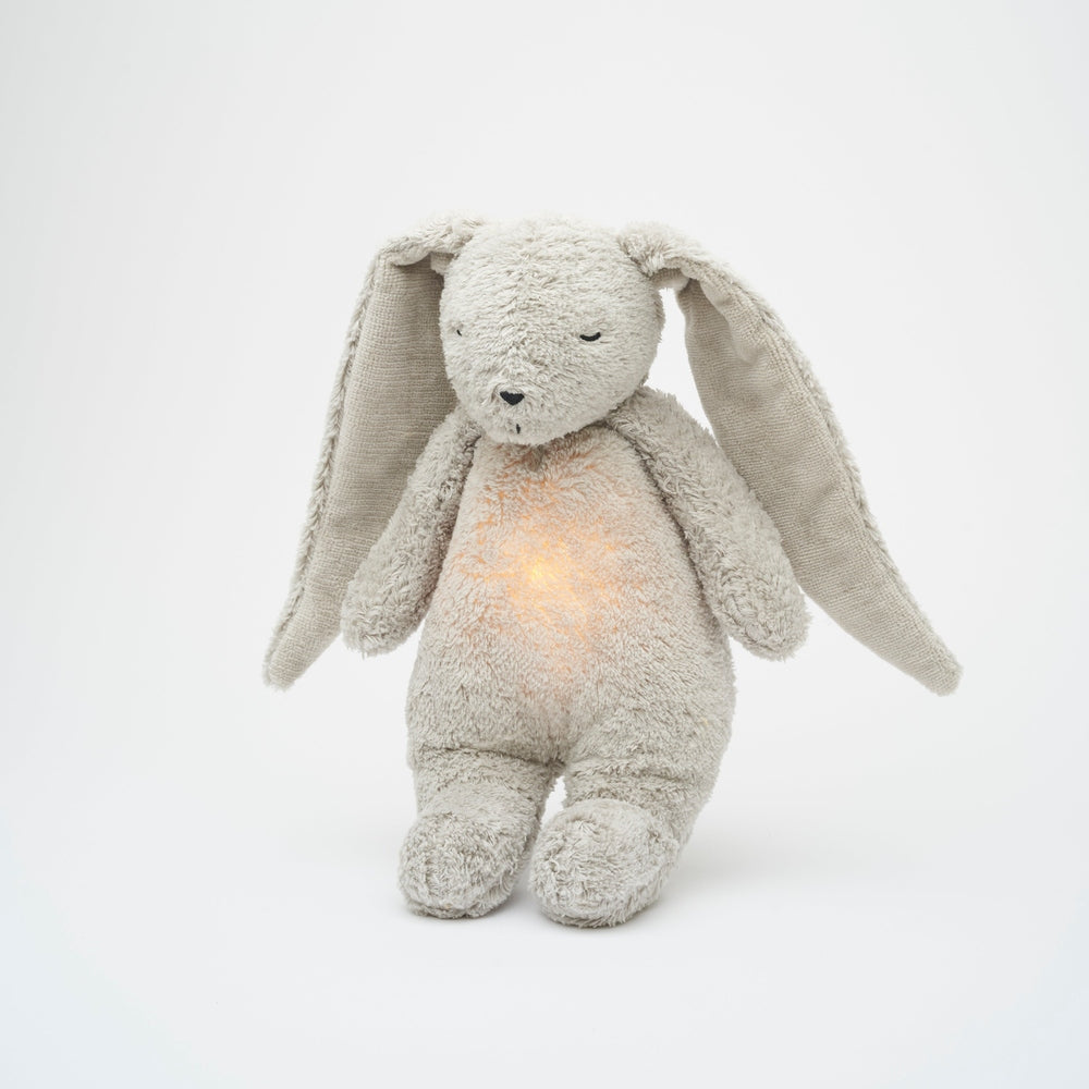 Moonie Konijn The Humming Bunny Organic 2.0 - Grey Natur | Witte Ruis Knuffel Met Lichtje