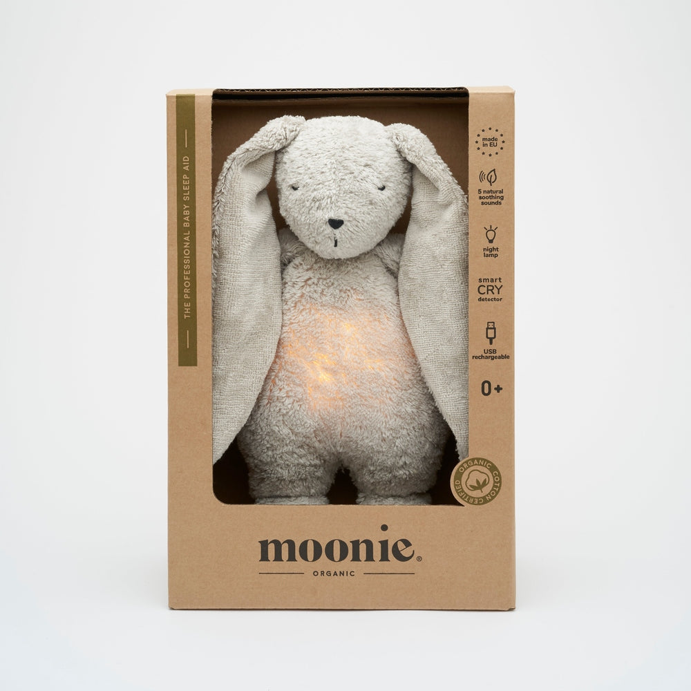 Moonie Konijn The Humming Bunny Organic 2.0 - Grey Natur | Witte Ruis Knuffel Met Lichtje