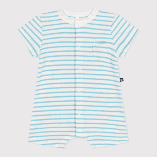 Petit Bateau Kort Gestreept Babypakje Van Katoenen Badstof - Marshmallow/Aquatic