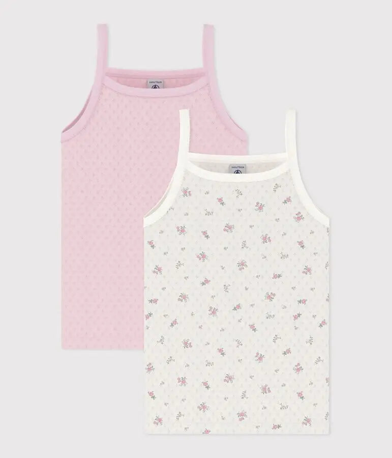 Setje met kinderhemdjes van ajourkatoen met bloemenprint
