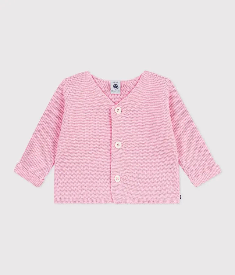 Petit Bateau | Gebreid katoenen roze vestje in ribbelsteek voor baby's