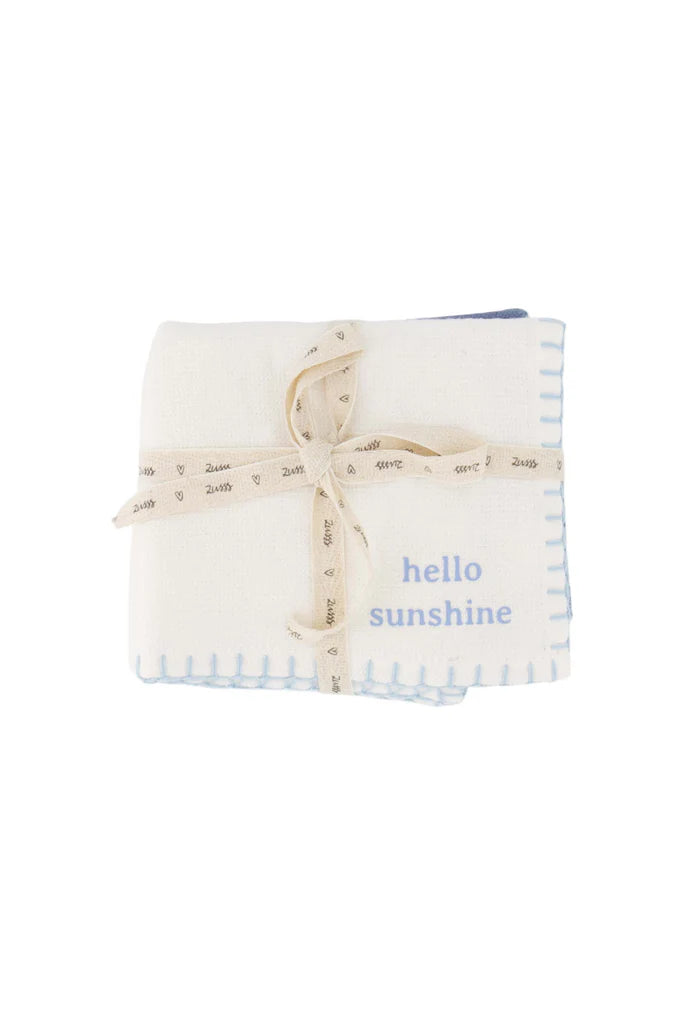 Zusss Set Van 2 Vaatdoekjes Hello Sunshine Happy Place - zand/grijsblauw