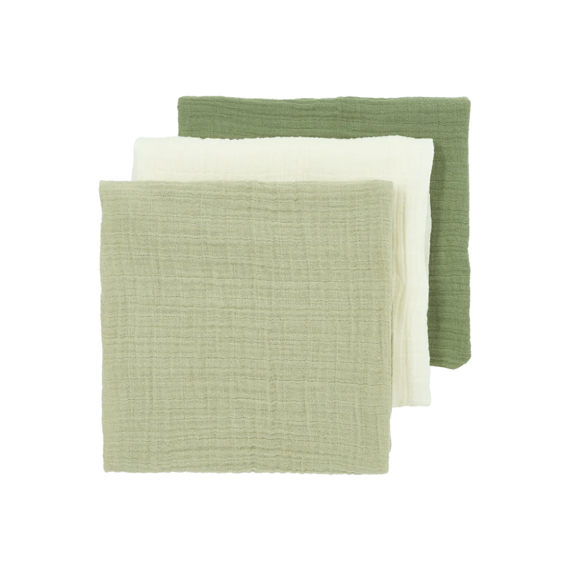 Meyco Hydrofiele Doeken Pre-washed (70x70cm - 3-pack) - Natural/Soft Olive/Olive Green