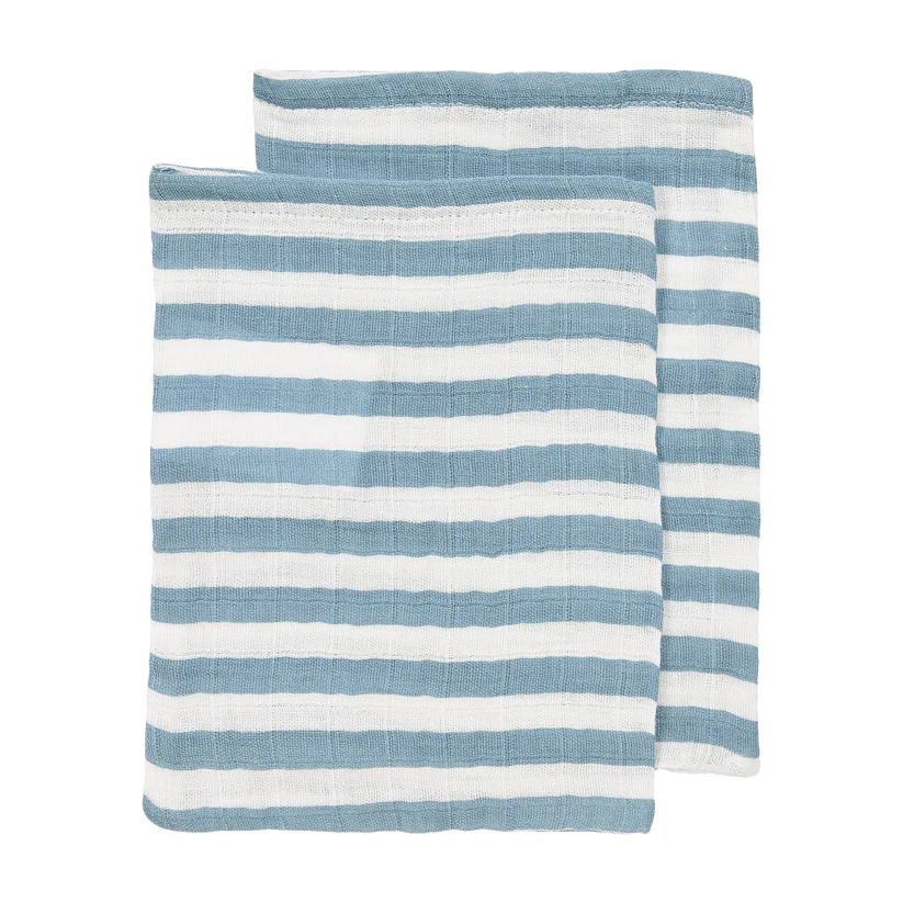 Meyco Hydrofiele Washandje pre-washed 2-pack - Fat Stripe Jeans Blue