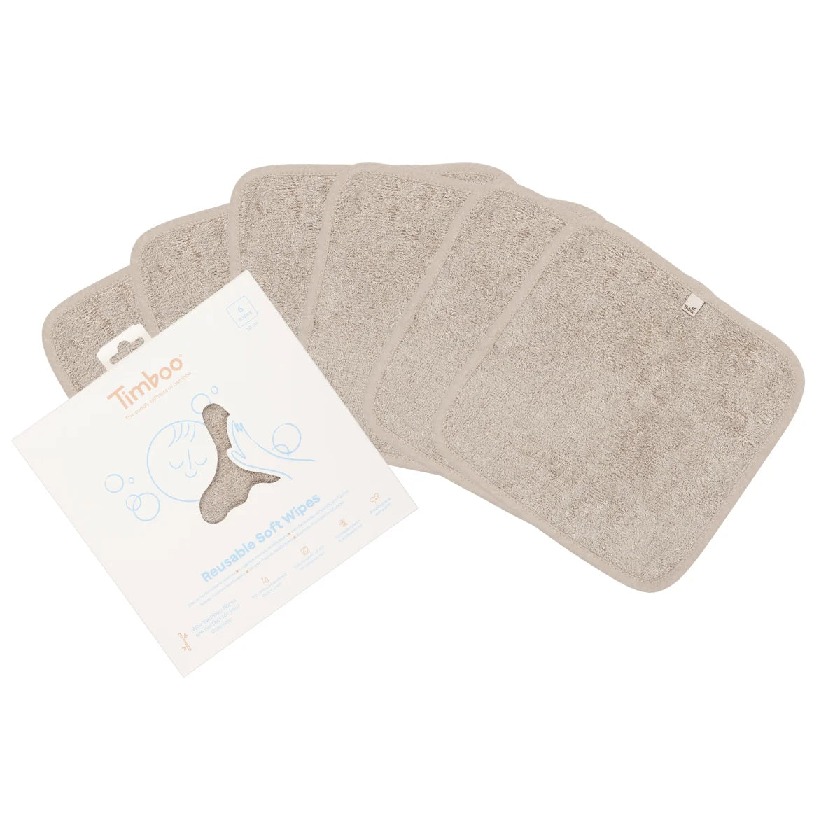 Timboo Herbruikbare Zachte Doekjes (6st) - Feather Grey