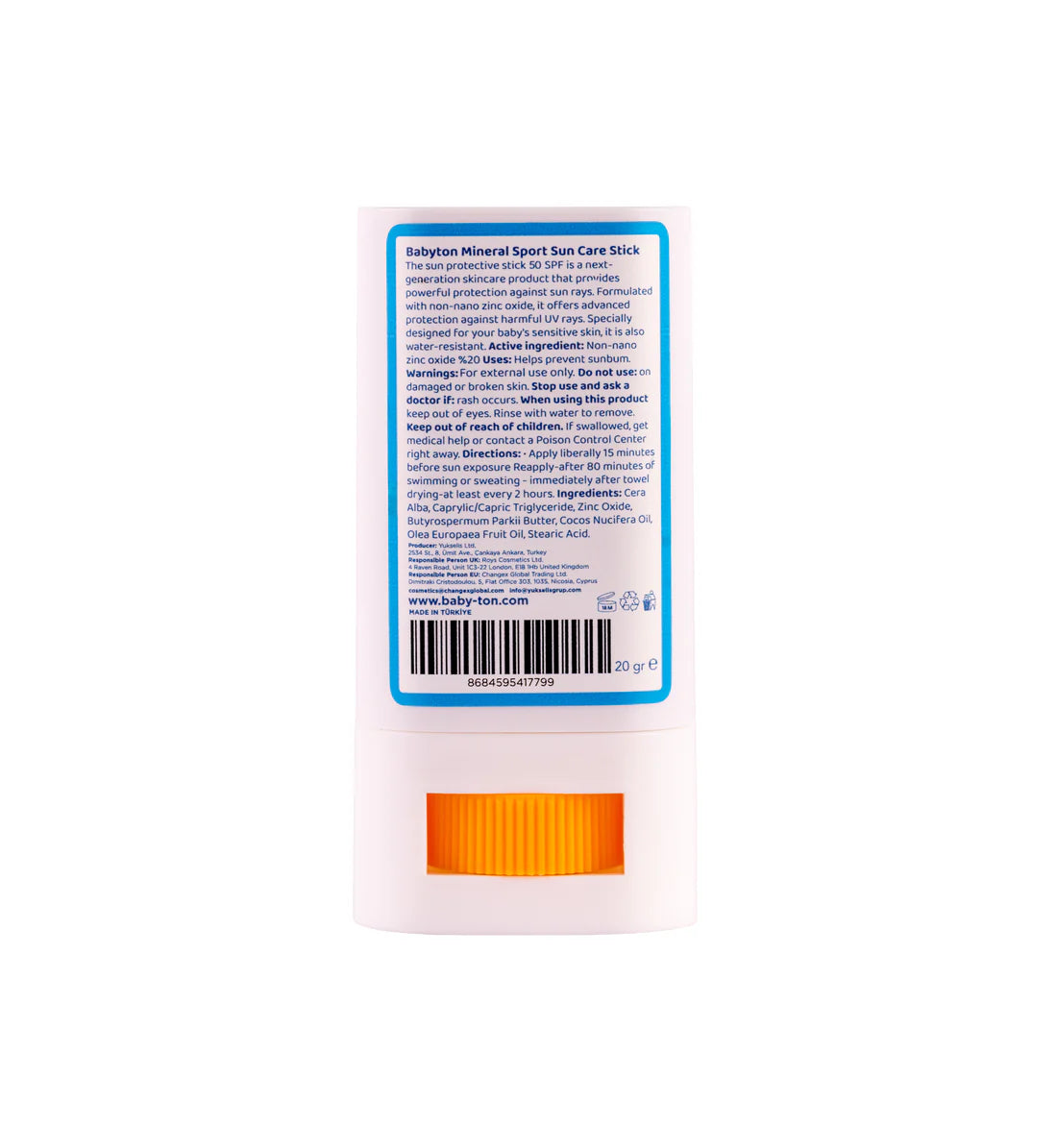 Babyton Natuurlijke Zonnecrème Stick SPF50 20g