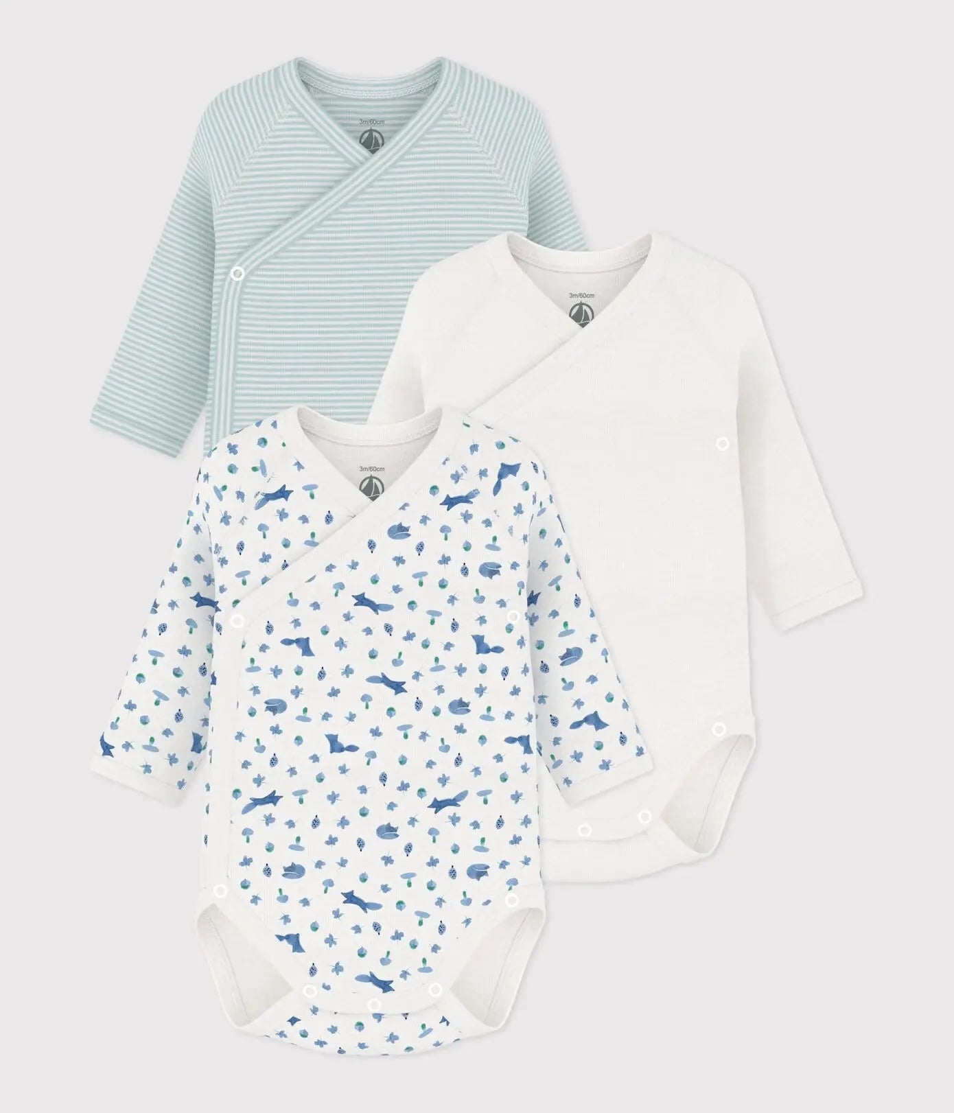 Petit Bateau 3 Bodies Geboorte Lange Mouwen - Multicolor
