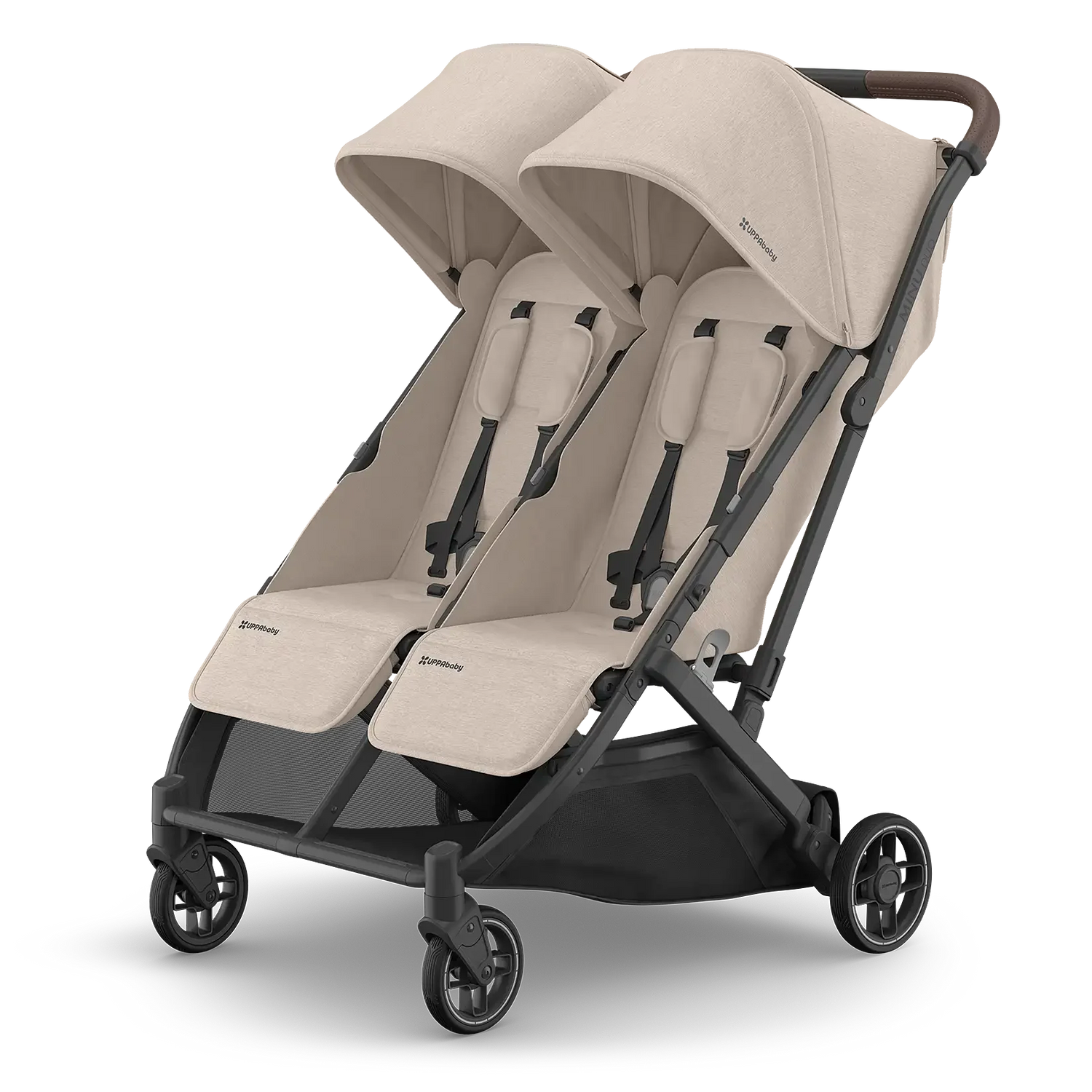 Uppababy Minu Duo Stroller Ada (Sandstone) Carbon Frame Met Kastanje Bruin Leer Nieuw
