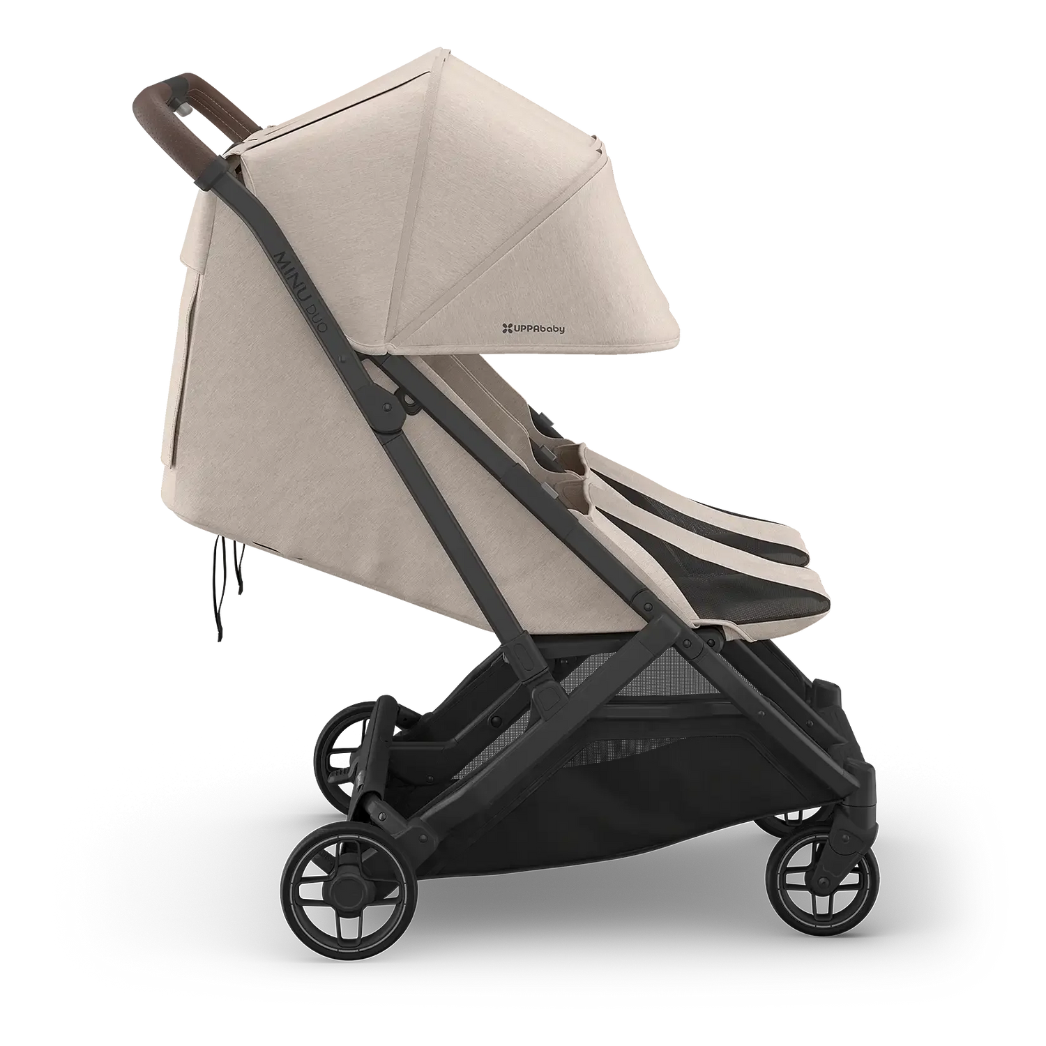Uppababy Minu Duo Stroller Ada (Sandstone) Carbon Frame Met Kastanje Bruin Leer Nieuw