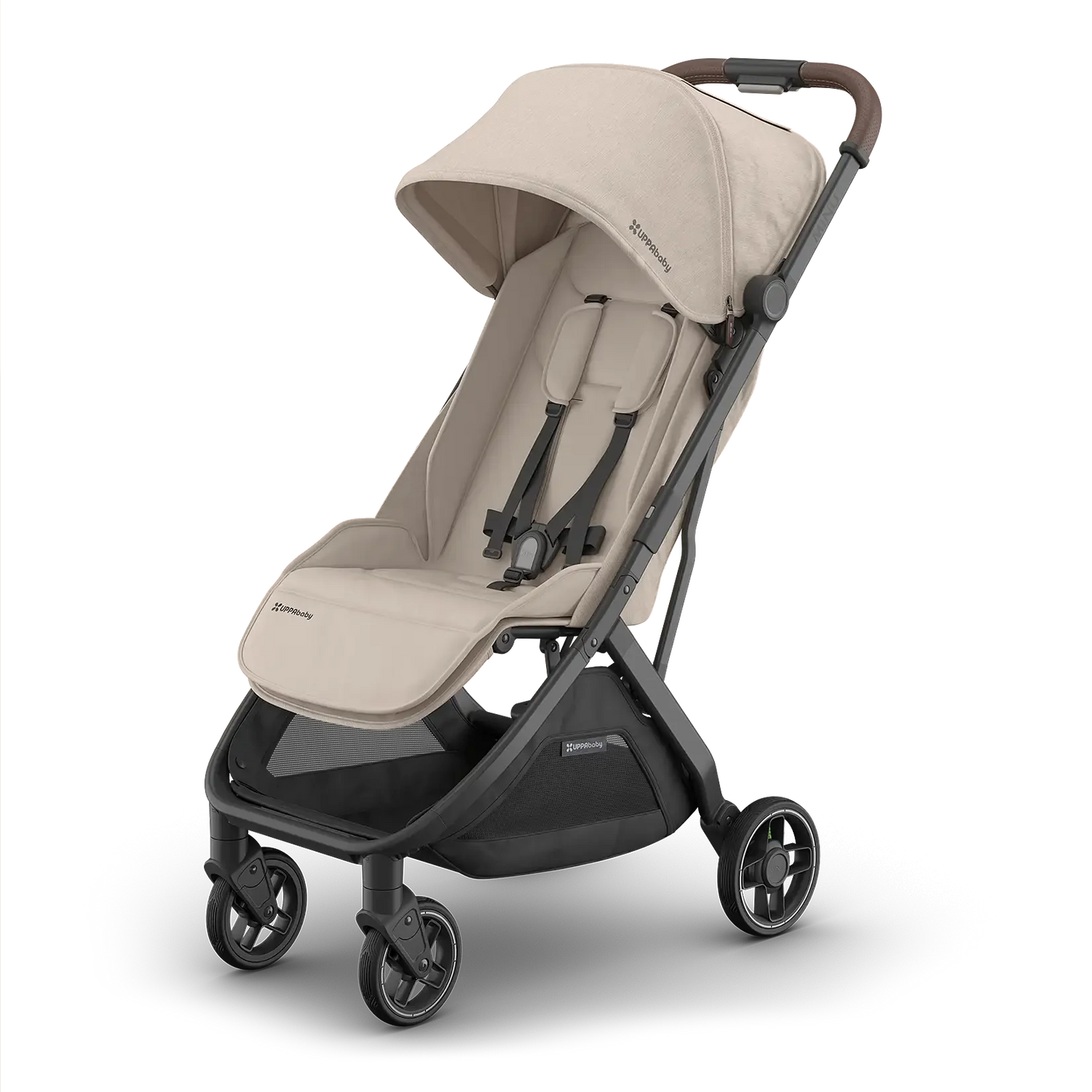 Uppababy Minu V3 Compact Stroller Ada (Sandstone) Carbon Frame Met Kastanje Bruin Leer Nieuw
