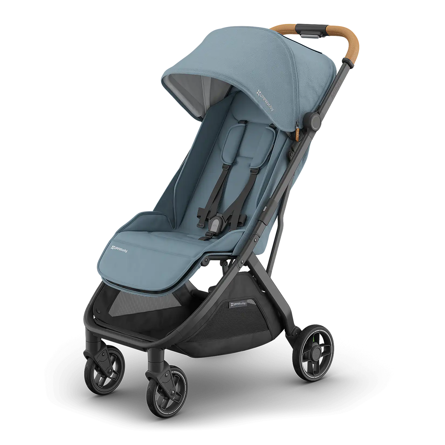 Uppababy Minu V3 Compact Stroller Dillan (Stone Blue) Carbon Frame Met Zandbruin Leer