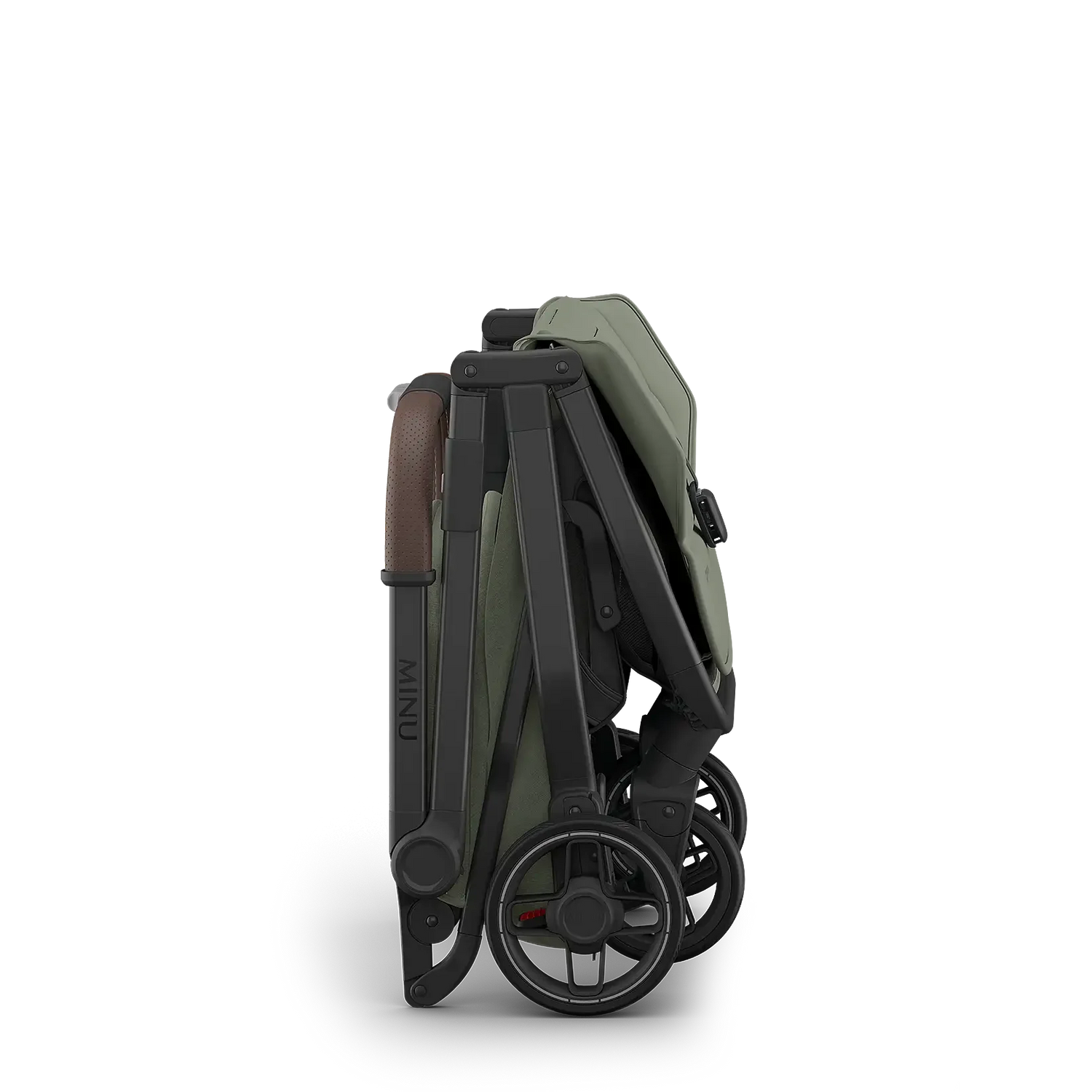 Uppababy Minu V3 Compact Stroller Evelyn (Meadow Green) Carbon Frame Met Kastanje Bruin Leer