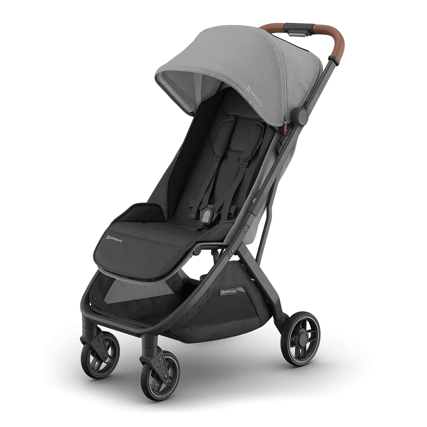 Uppababy Minu V3 Compact Stroller Greyson (Charcoal Mélange) Carbon Frame Met Bruin Leer