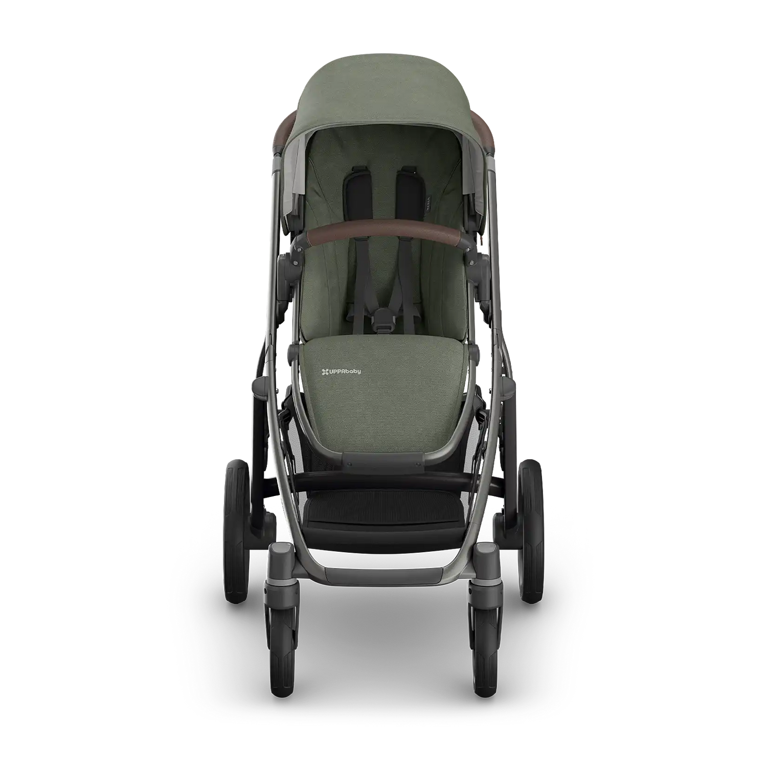 Uppababy Vista V3 Kinderwagen Evelyn - Meadow Green - Graphite Frame Met Kastanje Bruin Leer
