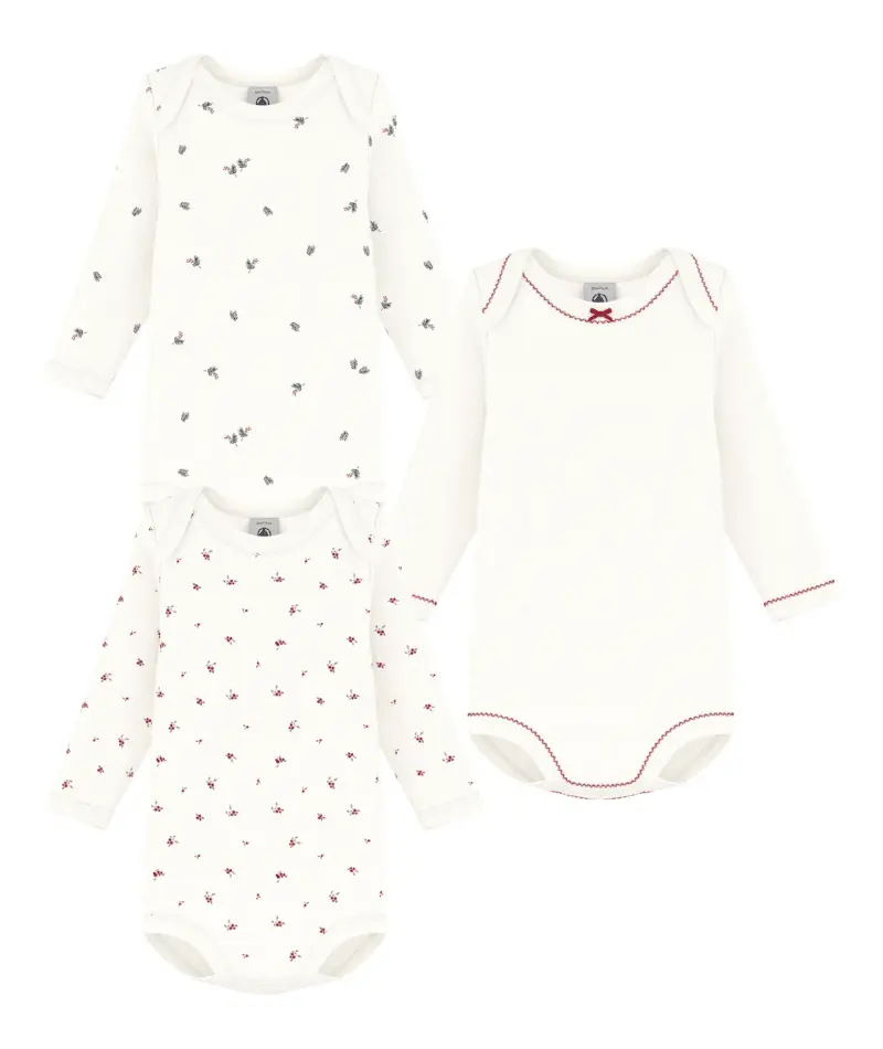 Petit Bateau 3 Bodies Amerikaanse Hals Lange Mouwen - Multicolor