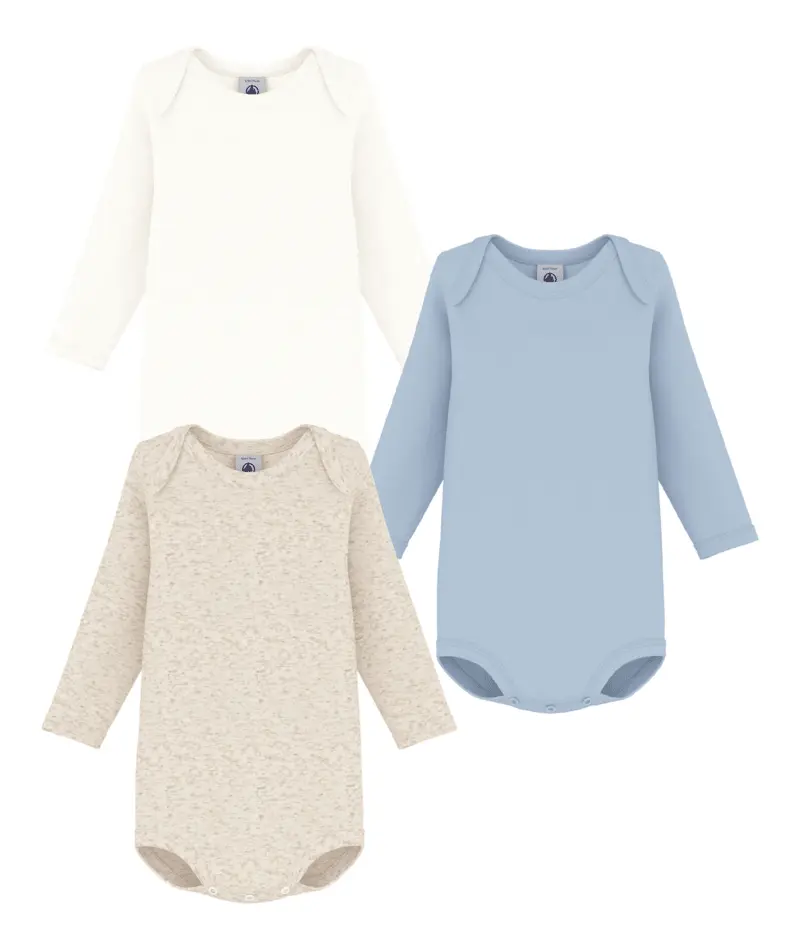 Petit Bateau 3 Bodies Amerikaanse Hals Lange Mouwen - Multicolor