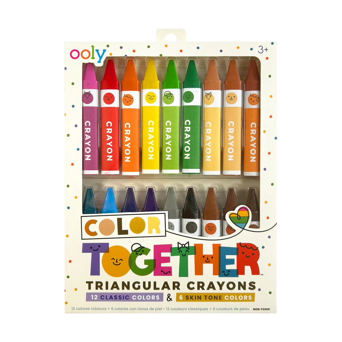 Ooly - Color Together - Driehoekige Wasco's - 12 Klassieke Kleuren - 6 Huidskleuren