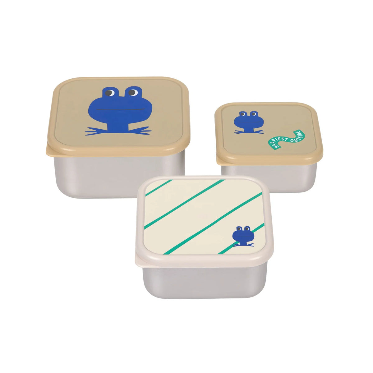 Lässig Roestvrije Snackbox 3 Delige Set - Happy Trails Frogs