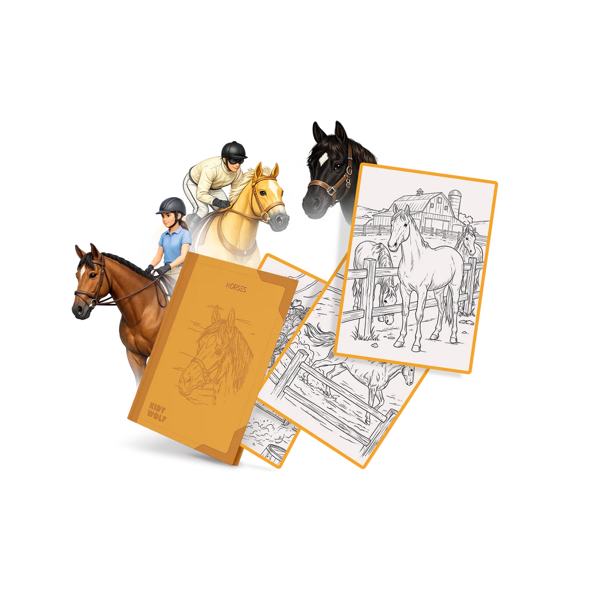 Kidiwolf Refill KidydrawPad 30 Overtrektekeningen - Horses