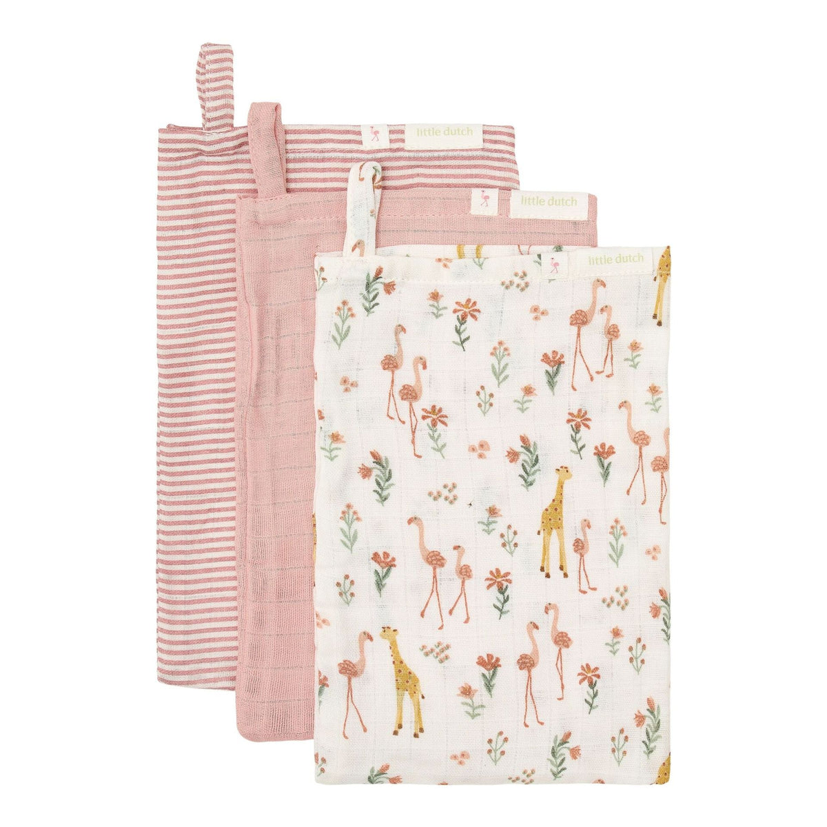 Little Dutch Washandjes Blooming Safari 3 Stuks - Roze