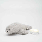 Moonie Knuffel - The Humming Seal Organic 2.0 - Grey Natur | Witte Ruis Zeehond Met Lichtje
