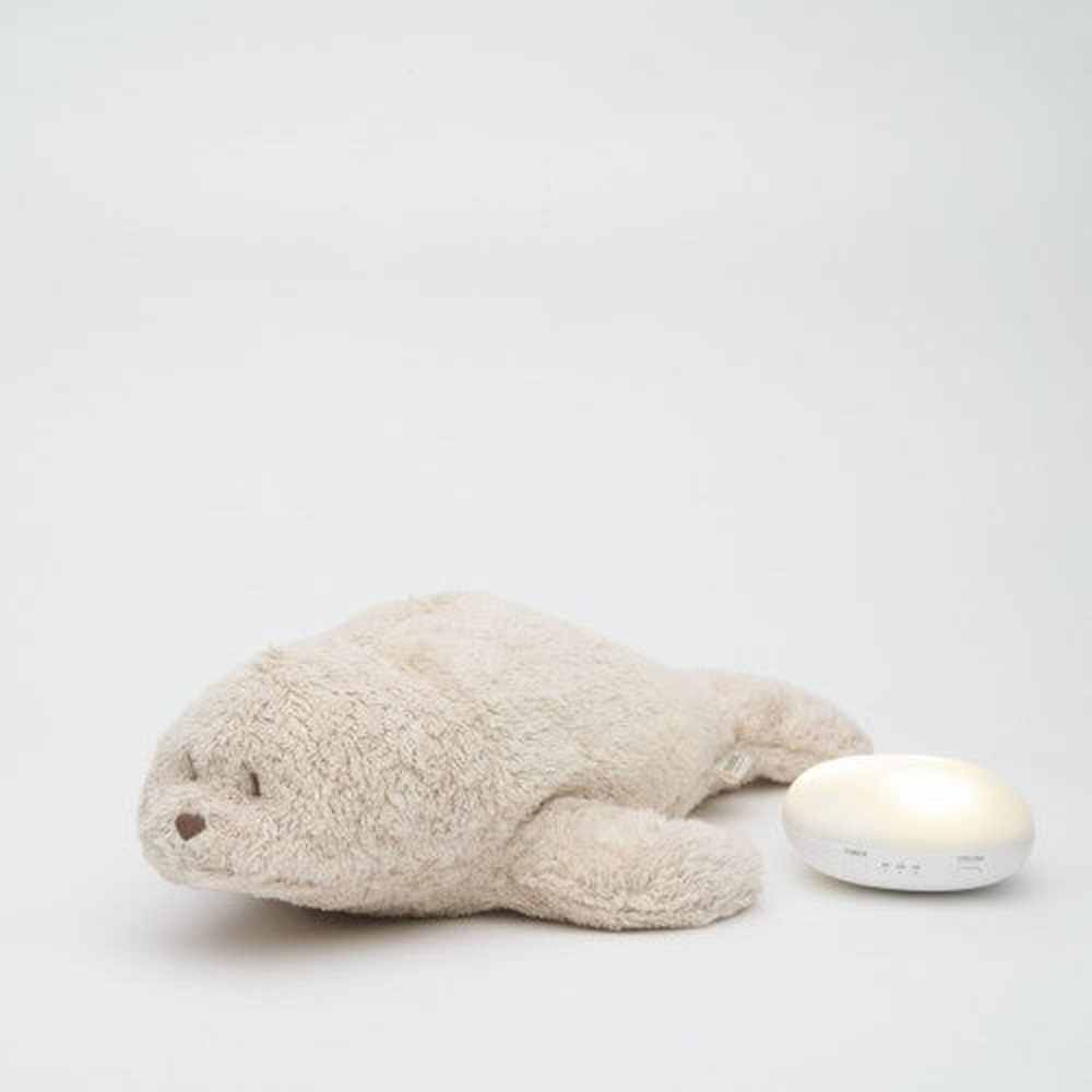 Moonie Knuffel - The Humming Seal Organic 2.0 - Sand Natur | Witte Ruis Zeehond Met Lichtje