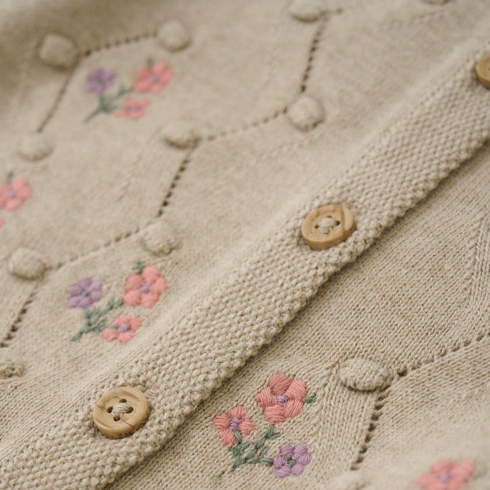 Minymo Gebreid Vestje Met Borduursel - Bloemen