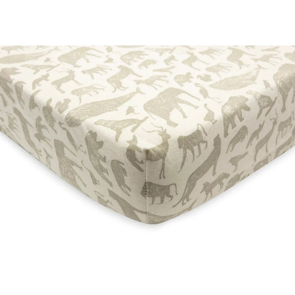 Jollein Hoeslaken Jersey 70x140/75x150cm - Animals Olive Green