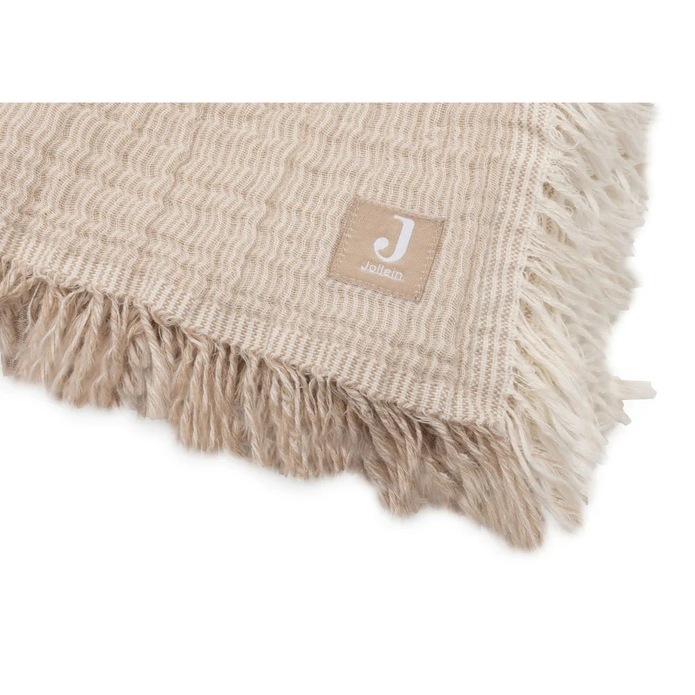 Jollein Hydrofiel Wiegdeken 75x100cm Fringe Stripe - Biscuit/Ivory