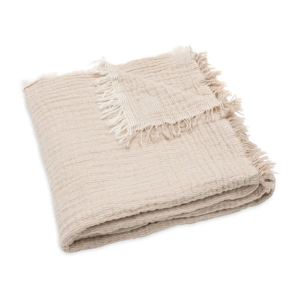 Jollein Hydrofiel Wiegdeken 75x100cm Fringe Stripe - Biscuit/Ivory