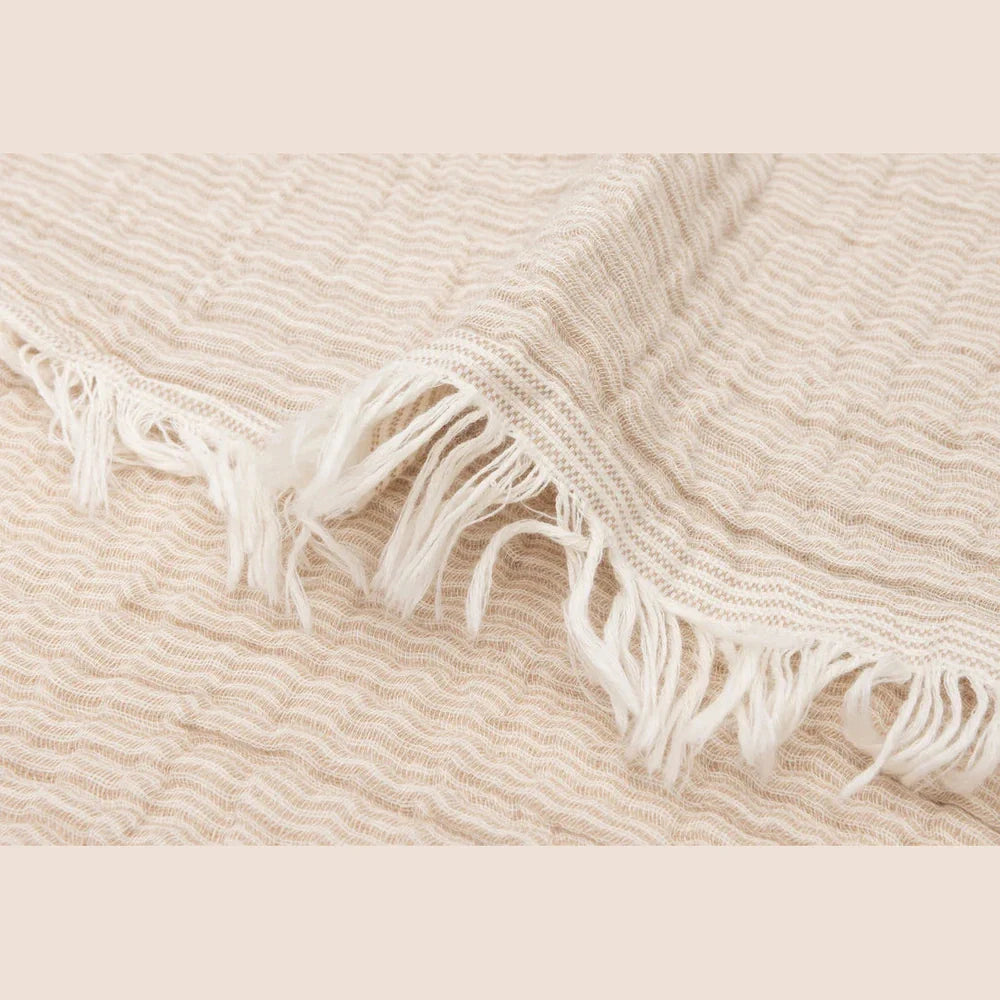 Jollein Hydrofiel Wiegdeken 75x100cm Fringe Stripe - Biscuit/Ivory