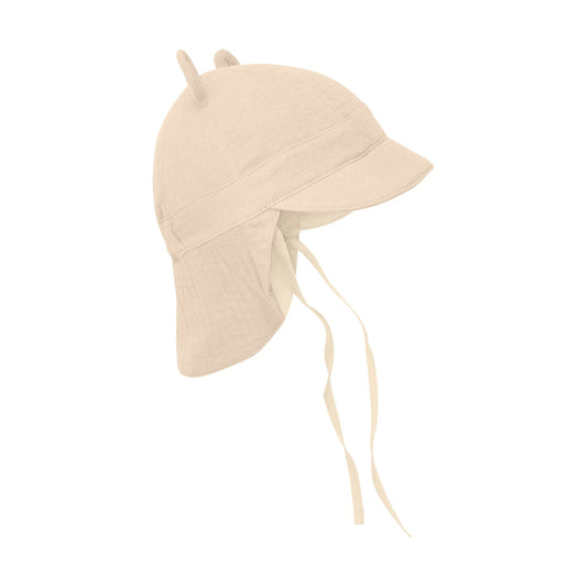 Huttelihut Mousseline Zomerhoedje Met Berenoortjes - Beige