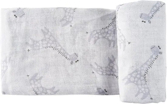 Happy Bear Swaddle Hydrofiele Doek - Blue Giraffe | Extra groot - 120cm | Inbakerdoek | 100% Zachte Tweelaags Katoenen Mousseline