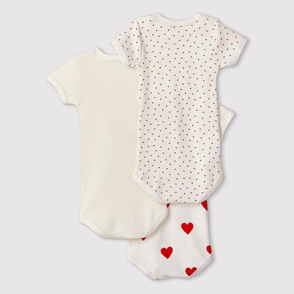 Petit Bateau | Set Van 3 Body'S Met Korte Mouwen En Hartjesprint In Biokatoen