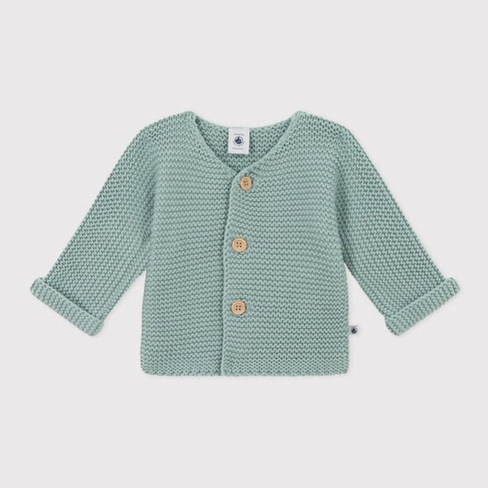 Petit Bateau | Gebreide Uniseks Baby Cardigan In Ribbelsteek - Sage