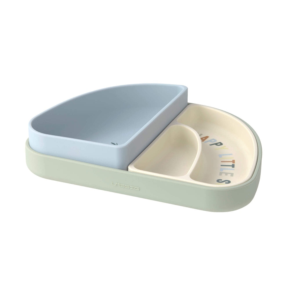 LÄSSIG Silicone Section Dish Set – Regenboogvormige kinderserviesset (Happy Fruits Lemon)