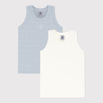 Petit Bateau Set Van 2 Onderhemdjes Zonder Mouwen Voor Jongens - Wit/Lichtblauw Gestreept & Wit