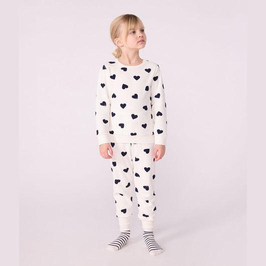 Petit Bateau Kinderpyjama Van Katoenen Badstof Met Hartjesprint - Blauw