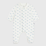 Petit Bateau Fluwelen Baby Pyjama Met Kraag En Walvisprint