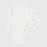 Petit Bateau Set Van 3 Katoenen Rompertjes Met Lange Mouwen - Beertjes