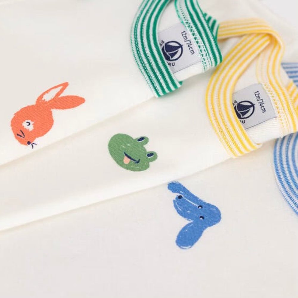 Petit Bateau Set Van 3 Katoenen Rompers Met Korte Mouwen En Dierenprint