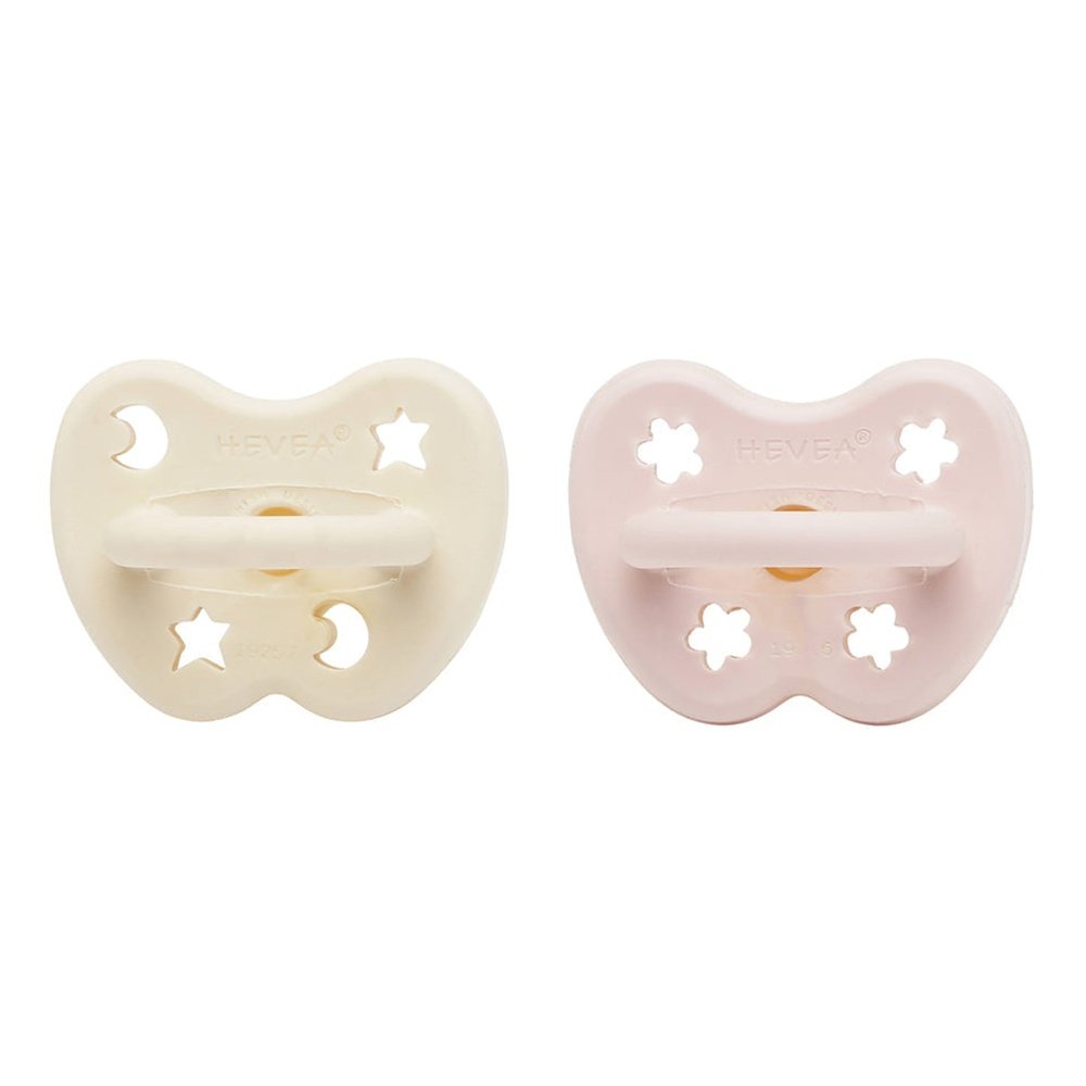 2-pack Hevea Fopspenen Orthodontisch 0-3 M - Powder Pink/Milky White