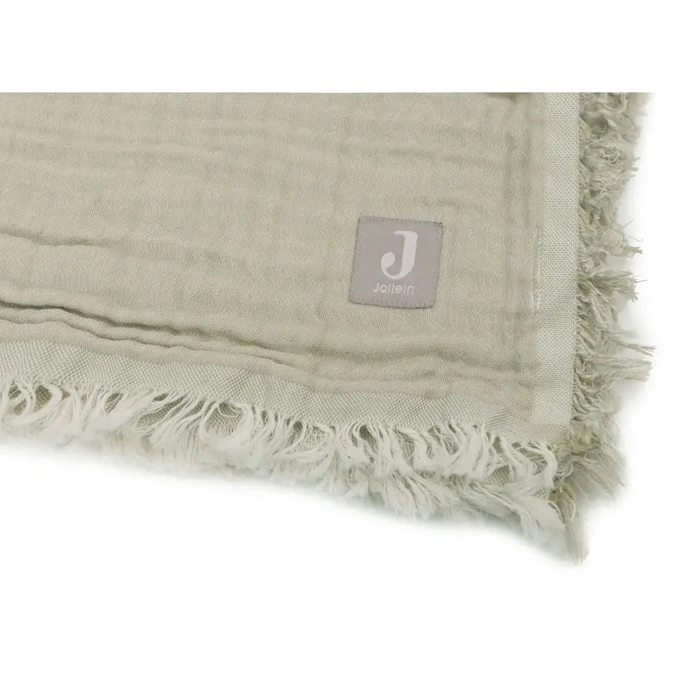 Deken Wieg 75x100cm Fringe - Olive Green/Ivory - GOTS