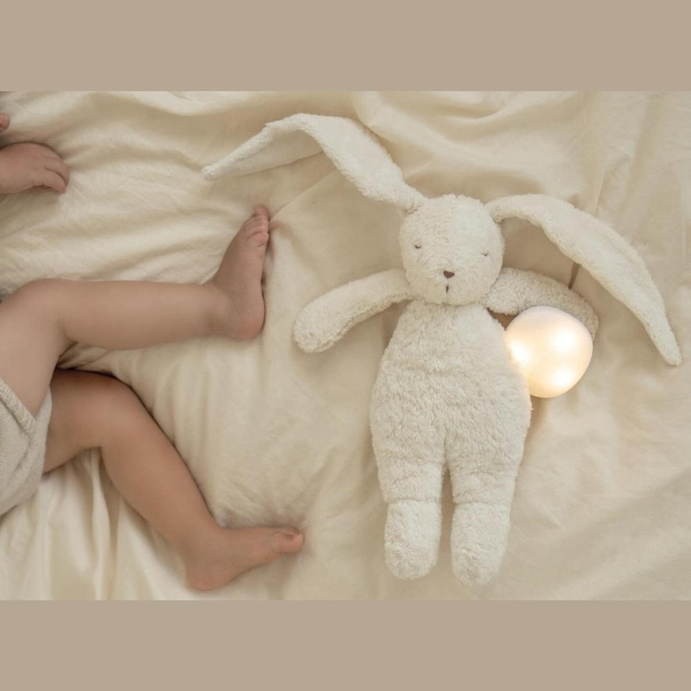 Moonie Konijn The Humming Bunny Organic 2.0 - Polar Natur | Witte Ruis Knuffel Met Lichtje