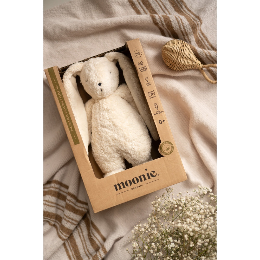 Moonie Konijn The Humming Bunny Organic 2.0 - Polar Natur | Witte Ruis Knuffel Met Lichtje