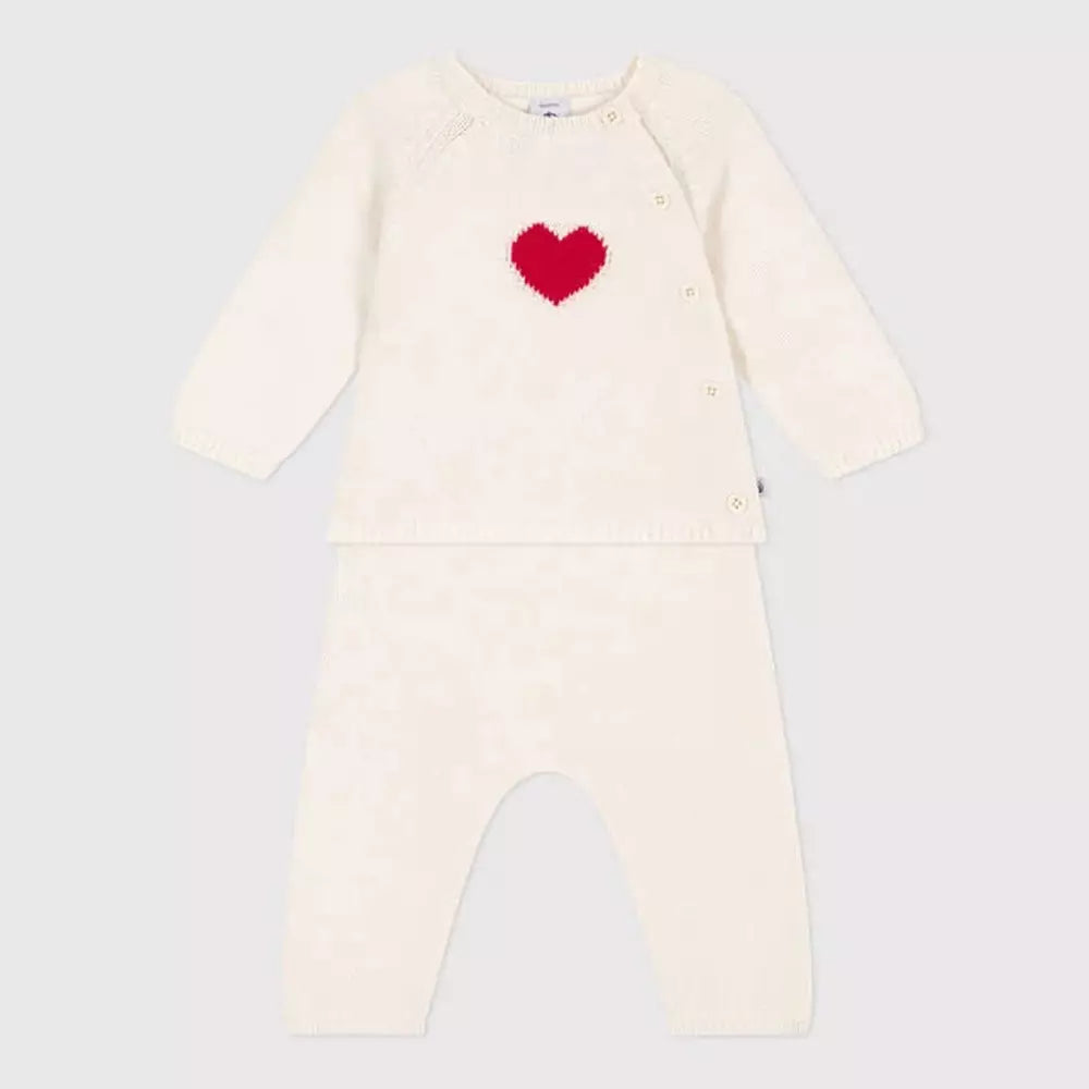 Petit Bateau | Gebreid Setje Van Wol Met Hartjesmotief